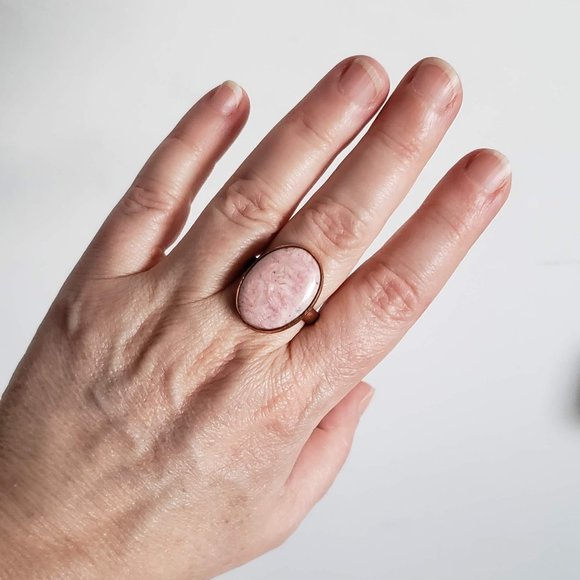 Sz 10 Natural Pink RHODOCHROSITE Ring in solid Copper Artisan Made - Picture 5 of 14